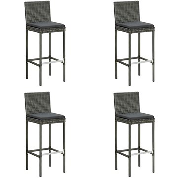 Zahradní barové stoličky s poduškami 4 ks šedé polyratan, 313438 (313438)