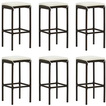 Barové stoličky s poduškami 6 ks hnědé polyratan, 313448 (313448)