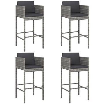Barové stoličky 4 ks s poduškami šedé polyratan, 316661 (316661)