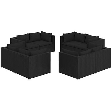 8dílná zahradní sedací souprava s poduškami polyratan černá, 3101552 (3101552)