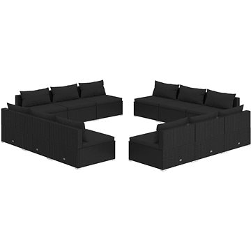12dílná zahradní sedací souprava s poduškami polyratan černá, 3101568 (3101568)