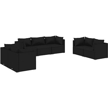 7dílná zahradní sedací souprava s poduškami polyratan černá, 3102264 (3102264)
