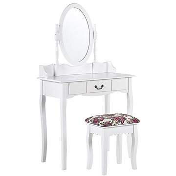 BELIANI 1 zásuvka oválné zrcadlo a bílá stolička SOLEIL (beliani_252107)