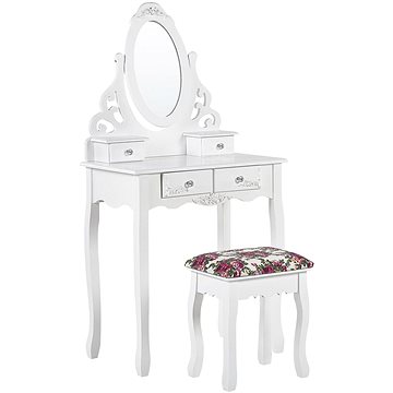 BELIANI 4 zásuvky oválné zrcadlo a bílá stolička AMOUR (beliani_233750)