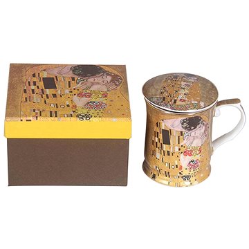 Home Elements Hrnek 400 ml, se sítkem a víčkem, Klimt, Polibek zlatý (KLIMT0027)