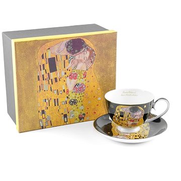 Home Elements Porcelánový šálek 250 ml, s podtáckem, Klimt, Polibek tmavý (KLIMT0014)