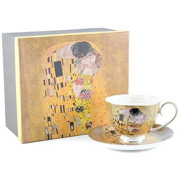 Home Elements Porcelánový šálek 250 ml, s podtáckem, Klimt, Polibek zlatý (KLIMT0013)