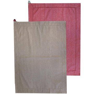 Home Elements Utěrka z recyklované bavlny, 2 ks, 50×70 cm, béžová + červená (8595556457757)