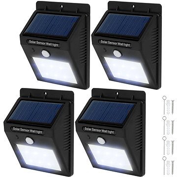 Tectake 4 Venkovní nástěnná svítidla LED integrovaný solární panel a detektor pohybu, černá (401736)