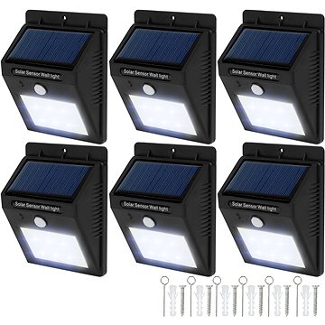 Tectake 6 Venkovních nástěnných svítidel LED integrovaný solární panel a detektor pohybu, černá (401737)