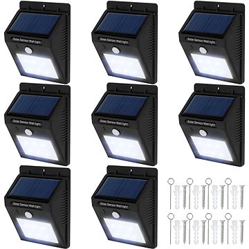 Tectake 8 Venkovních nástěnných svítidel LED integrovaný solární panel a detektor pohybu, černá (401738)