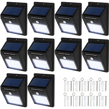 Tectake 10 Venkovních nástěnných svítidel LED integrovaný solární panel a detektor pohybu, černá (401739)