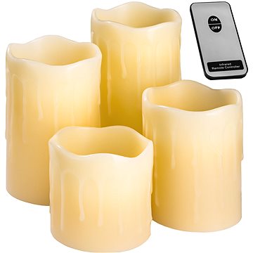 Vosková svíčka LED 4 ks přírodní na dálkové ovládání bílá (401005)