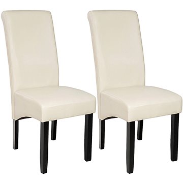 2× Jídelní židle ergonomická, masivní dřevo, krémová (401295)