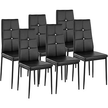 6× Jídelní židle, ozdobné kamínky, černá (402541)