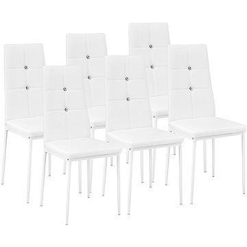 6× Jídelní židle, ozdobné kamínky, bílá (402543)