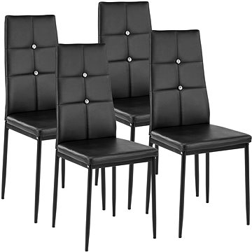 4× Jídelní židle, ozdobné kamínky, černá (402545)