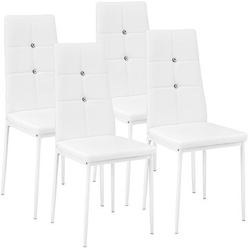 4× Jídelní židle, ozdobné kamínky, bílá (402547)