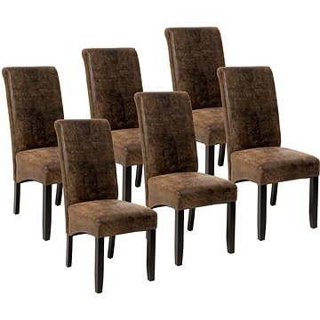 6× Jídelní židle ergonomické, masivní dřevo, vintage hnědá (403501)