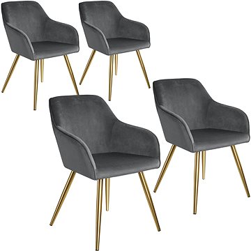 4× Židle Marilyn sametový vzhled zlatá, tmavě šedá/zlatá (404011)