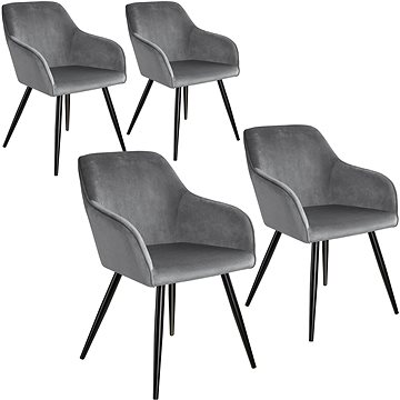 4× Židle Marilyn sametový vzhled černá, šedo, černá (404035)