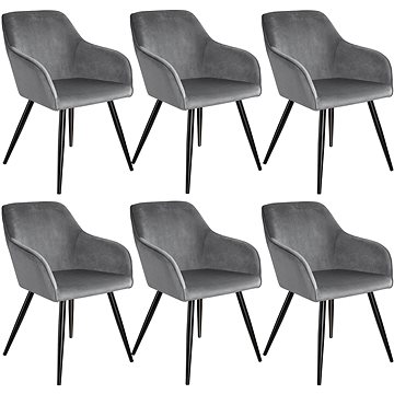 6× Židle Marilyn sametový vzhled černá, šedo, černá (404036)