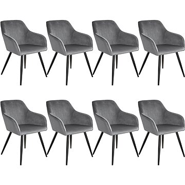 8× Židle Marilyn sametový vzhled černá, šedo, černá (404037)
