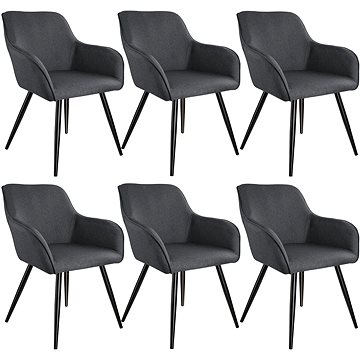 6× Židle Marilyn lněný vzhled, tmavě šedá-černá (404088)