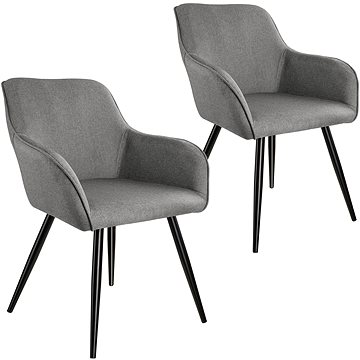 2× Židle Marilyn lněný vzhled, světle šedá/černá (404090)