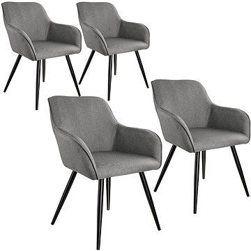 4× Židle Marilyn lněný vzhled, světle šedá/černá (404091)