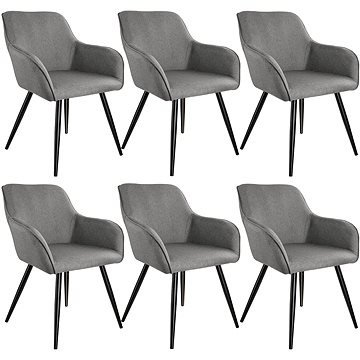6× Židle Marilyn lněný vzhled, světle šedá/černá (404092)