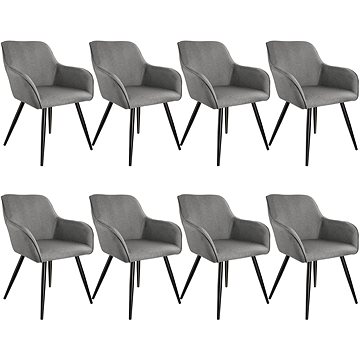 8× Židle Marilyn lněný vzhled, světle šedá/černá (404093)