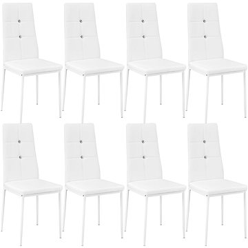 8× Jídelní židle, ozdobné kamínky, bílá (404125)