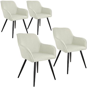 4× Židle Marilyn lněný vzhled, krémová/černá (404675)