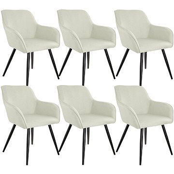 6× Židle Marilyn lněný vzhled, krémová/černá (404676)
