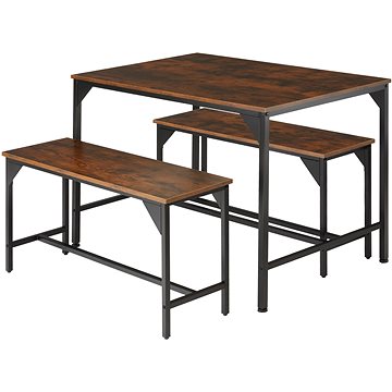 Sestava stolu a laviček Bolton 2+1 Industrial tmavé dřevo (404340)