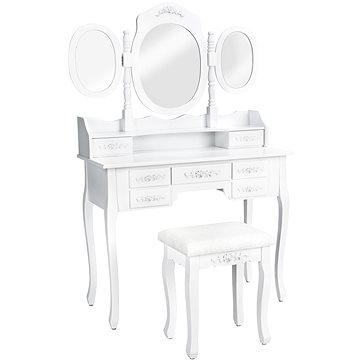 Kosmetický toaletní stolek Barok zrcadla a stolička bílý (402074)