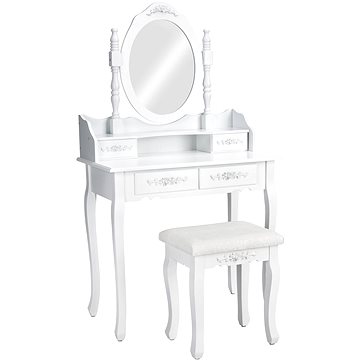 Kosmetický toaletní stolek Barok zrcadlo a stolička bílý (402072)