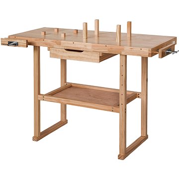 Dílenský stůl Ponk1 dřevěný se svěráky hnědý (400915)