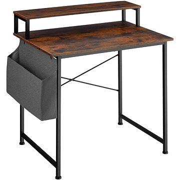 Tectake Psací stůl s policí a látkovým úložným boxem, Industrial tmavé dřevo,80 cm (404662)