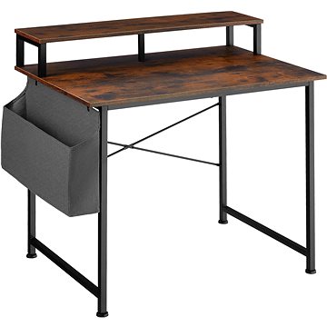 Tectake Psací stůl s policí a látkovým úložným boxem, Industrial tmavé dřevo,120 cm (404664)