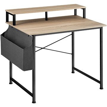 Tectake Psací stůl s policí a látkovým úložným boxem, Industrial světlé dřevo, dub Sonoma,120 cm (404665)