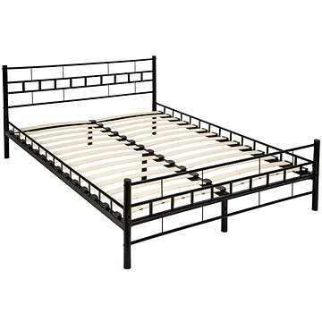 Kovová postel dvoulůžková včetně lamelových roštů - 200 × 140 cm,černá (401719)