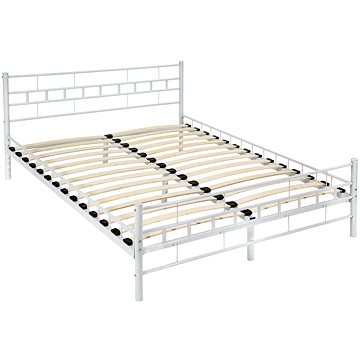 Kovová postel dvoulůžková včetně lamelových roštů - 200 × 140 cm,bílá (401721)