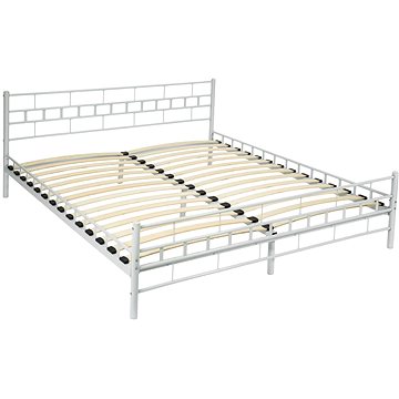 Kovová postel dvoulůžková včetně lamelových roštů - 200 × 180 cm,bílá (401722)