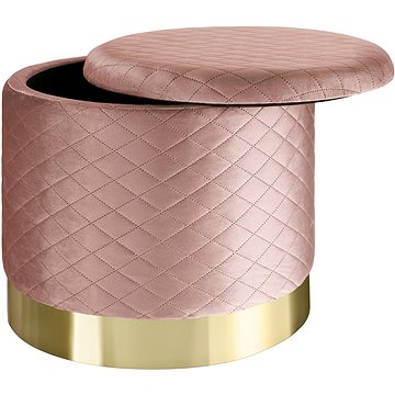 Taburet Coco čalouněný, sametový vzhled s úložným prostorem, růžová (403981)