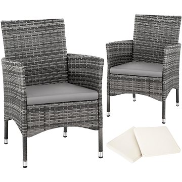 Tectake 2 Zahradní židle ratanové vč. 4 povlaků, šedá/světle šedá (404551)
