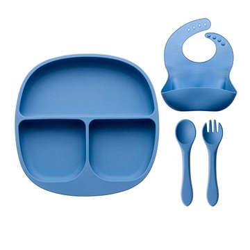 Dětská silikonová barevná sada s talířem - Pastelová modrá (471/PAS)