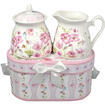 HOME ELEMENTS Porcelánová cukřenka a mlékovka - Růžové květiny (8595556440902)