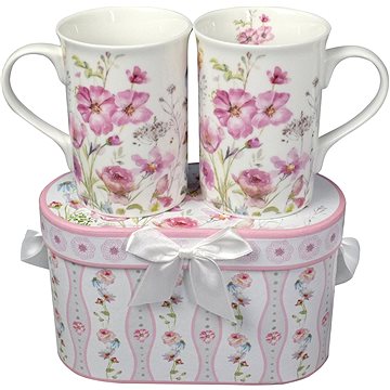 HOME ELEMENTS Porcelánové hrnky 2 ks – Růžové květiny (8595556440919)
